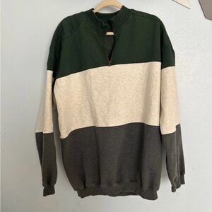 Club Room Men’s XL Colorblock Zip Pullover - Dark Green/Cream/Charcoal